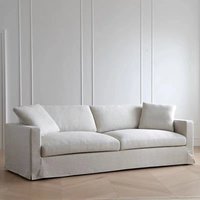 Französisches Dreisitzer-Sofa für Wohnzimmer, Geradlinig, Beige, Amerikanischer Landhausstil, Abnehmbar, Waschbar, mit Volant, aus Hanfgewebe
