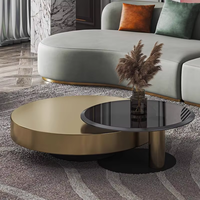 Table basse moderne pour salon, combinaison acier inoxydable et verre, ensemble de 2 pièces, meubles pour la maison