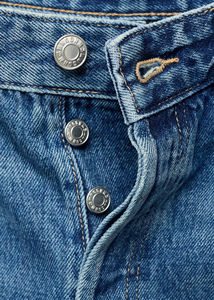 Jeans à jambes larges avec ourlet retroussé Tissu denim en coton Design long Design à jambes larges Taille mi-haute Ourlet retroussé Fermeture bouton et fermeture éclair - Product Image 6