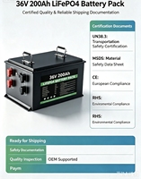 Batterie LiFePO4 36V 200Ah avec BMS intégré 7200Wh 500 cycles pour stockage solaire et alimentation de voiturette de golf