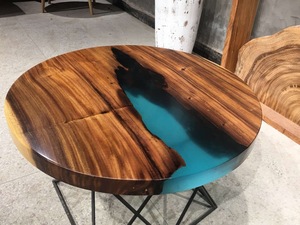 2020 Thiết Kế Mới Hỗ Trợ Tùy Chỉnh Sang Trọng Rắn Óc Chó Gỗ Rõ Ràng Màu Xanh Sông Ăn Đồ Nội Thất Phòng Khách Nhựa Epoxy Bàn Cà Phê - Product Image 6