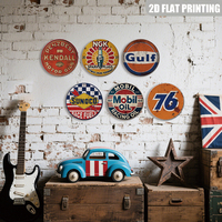 Letrero Metálico Redondo Inspirado en una Marca de Aceite para Motor, Decoración de Pared Estilo Gasolinera Retro para Garaje y Cuarto de Hombre