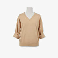 Pull unisexe à col en V et manches lanternes, couleur unie, manches classiques, toutes saisons, décontracté, anti-plis, 100 % acrylique tricoté