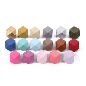 unfinished geometric color hexagon wooden hair beads braiding accessories jewelry diy crafts wood loose polygon bead decor