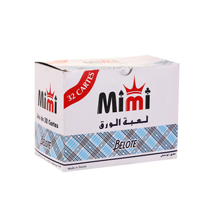 Marque tunisienne MIMI, BELOTE, <span class=keywords><strong>cartes</strong></span> à jouer en papier bleu écologiques personnalisables, 280g, <span class=keywords><strong>32</strong></span> <span class=keywords><strong>cartes</strong></span>, 8,7*5,7cm - Product Image 1