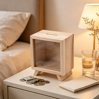 Caixa de Dinheiro de Madeira de Pinheiro Personalizada, Acabamento Rústico Lixado à Mão, com Pés Elevados e Compartimento Superior, para Moedas, Dinheiro e Pequenas Lembranças