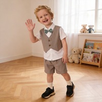 Ensemble T-shirt et short à carreaux style preppy pour bébé garçon, en tissu peigné, anti-rétrécissement, anti-plis, vêtements d'été 1-5 ans, logo personnalisé