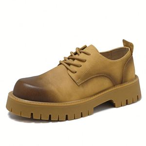 Chaussures en cuir blanc pour hommes, chaussures à semelles épaisses avec talons surélevés, style rétro, grande taille pour hommes, chaussures formelles à bout rond - Product Image 2