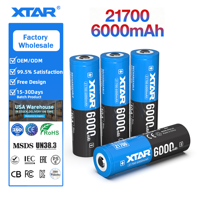 XTAR High Capacity 21700 6000mAh Lithium Ion Rechargeable Battery 3.6V Protected Li-ion 21700 Flashlight Battery