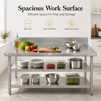 Table de préparation en acier inoxydable avec protection anti-éclaboussures, fabricant direct, étagères à trois niveaux pour banquette de travail de cuisine commerciale