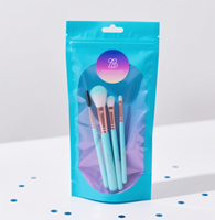 Sachets personnalisés imprimés pour pinceaux de maquillage, avec face transparente brillante, refermables à fermeture éclair, en plastique, avec trou Euro