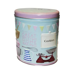 Anh thiết kế nóng bán OEM đặt hàng hình bầu dục Cookie tin Jar nhà nướng tins với dập nổi