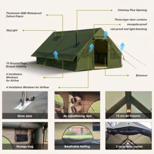 Tente de <span class=keywords><strong>camping</strong></span> gonflable imperméable en PVC Oxford à double couche pour 8 à <span class=keywords><strong>10</strong></span> <span class=keywords><strong>personnes</strong></span>, trois chambres, un salon, montage rapide et automatique - Product Image 5