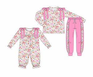 ชุดเด็กผู้หญิงตัวเล็กพิมพ์ลายโบว์ดอกไม้บูติกออกแบบได้ตามต้องการเสื้อผ้าเด็กผู้หญิงตัวเล็กมีโบว์น่ารักเสื้อผ้าเด็กผู้หญิงเด็กผู้หญิงแบบมีฟอง - Product Image 1