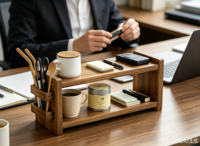 Organisateur multifonctionnel en bois pour café et matcha, étagère à 2 niveaux, porte-pailles, rangement pour tasses et mugs à matcha, cuisine et maison