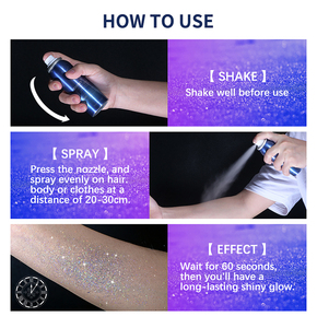 <span class=keywords><strong>Spray</strong></span> <span class=keywords><strong>paillettes</strong></span> pour visage et corps, produit de fête brillant, longue durée, sans cruauté envers les animaux, cosmétique - Product Image 4