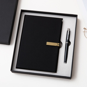 Ensemble cadeau de papeterie promotionnelle en gros : Carnet de notes en cuir PU noir A5 avec support pour téléphone portable - Product Image 1