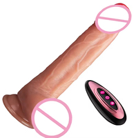 Bestseller Fernbedienung Flüssigsilikon Heizung Sextoys Realistischer Großer Klitoris-Dildo 9 Frequenz-Vibrationen Teleskop-Schwingfunktion
