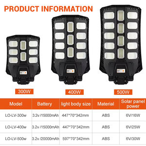 Farola Solar LED SMD5730 de 300W 400W 500W, Panel Solar de 6V, ABS Negro, Impermeable IP65, 12-15 Horas de Iluminación para Uso en Carreteras - Product Image 3