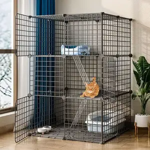 Venta al por mayor grande de dos puertas plegable de alambre de metal perro jaula de hierro para mascotas con cierre de botón plegable jaula de animales