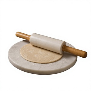 Round Stone Pastry Board and Marble <b>Rolling</b> <b>Pin</b> with <b>Wooden</b> Handles Eco-Friendly 4mm/5mm/10mm Thickness for Baking - Product Image 1