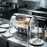 Recipiente para Calentar Comida con Tapa Enrollable de 9L, Doble Recipiente de Acero Inoxidable, Calentador de Comida Tipo Buffet, Calentado con Alcohol, Temperatura de 85-100°C, Ideal para Catering