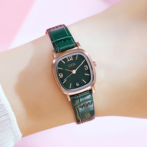 Women's Red Leather Strap Square Quartz Watch Analog Dial Date Display Elegant Fashion Rose Gold Case <b>28mm</b> - Product Image 3