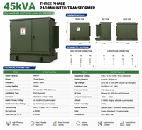 Transformateur triphasé 75 kVA 13,8 kV 480 V monté sur socle, alimentation en boucle frontale, utilisation extérieure