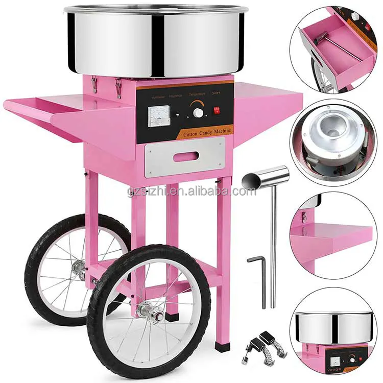 Commerciële Elektrische Staande Digitale Marshmallow Maker Cotton Candy Floss Machine Met Trolley Winkelwagen