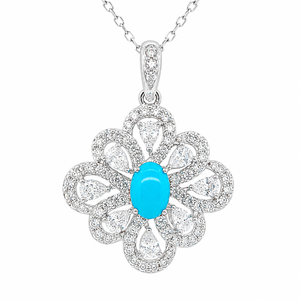 Conjunto de Joyería UM de Plata 925 con Turquesa Oasis del Norte de África y Circonita Blanca (Pendientes+Colgante+Anillo) para Uso Diario Unisex - Product Image 3