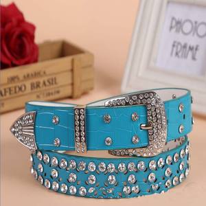 Alta calidad 3,3 cm 1,3 "ancho aleación de zinc PU cuero Metal Rhinestone cristal diamante estilos cinturón para mujer - Product Image 3