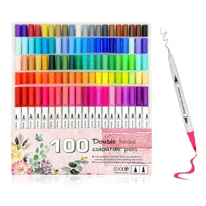 100 듀얼 팁 브러쉬 펜 풍부한 색상 Fineliners 아트 마커 더블 헤드 그리기