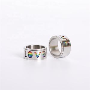 Anillo Giratorio de Acero Inoxidable Personalizado con Esmalte de Arcoíris del Orgullo <span class=keywords><strong>LGBT</strong></span>, Anillo de Compromiso y Boda <span class=keywords><strong>LGBT</strong></span> - Product Image 5