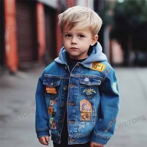 OEM <span class=keywords><strong>giacca</strong></span> di jeans con cappuccio personalizzato per bambini bambini Unisex neonati ragazzi blu Denim giacche per bambini - Product Image 5