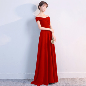 Evening Dress Women Off The Shoulder Long A Line Chiffon Wine Red Formal Party Wedding Bridesmaid Dress - Product Image 3