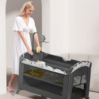 Lit Bébé Multifonctionnel Pliable avec Moustiquaire, Table à Langer Mobile et Parc de Jeu