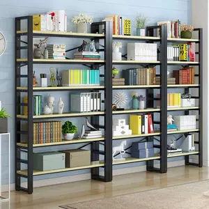 Keway MDF Panels Standing Bookshelf Industrial Multilayer Bookcase Metal Wood Storage Display Rack For Home Office And Shop