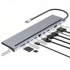 Tốt nhất bán 12-in-1 với Ethernet đứng kép USB Adapter Loại C MST HUB 12 trong 1 USB 3.0