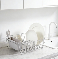 Égouttoir de cuisine sur pied en métal chromé avec plateau de drainage et organisateur pour couverts, tasses et ustensiles