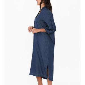 فساتين صيفية مريحة سادة مصبوغة 100% قطن بطول الركبة للنساء، مريحة وعملية للاستخدام اليومي - Product Image 3