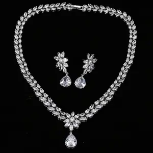 Bridal jewelry set necklace ice flower earrings zircon European and American popular wedding jewelry