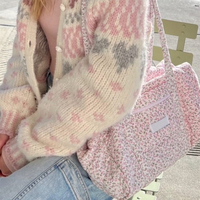 Logo taille personnalisée Mini Floral coton matelassé femmes voyage Duffel Duffle Weekender épaule sac de nuit avec Double poche avant