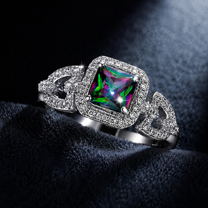 Bague fantaisie en forme de diamant coloré pour femme, bijou de doigt luxueux et étincelant - Product Image 4