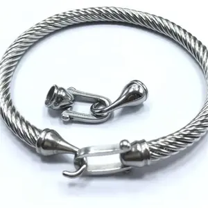 Yiwu Aceon Gelang Stainless Steel, Perhiasan Lubang Bulat Kabel Kulit Gelang Tali Konektor Kait DIY Topi Ujung