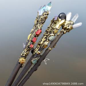 Baguette magique en cristal <span class=keywords><strong>de</strong></span> sucre à tête unique, élément améthyste, baguette <span class=keywords><strong>de</strong></span> fée, accessoires lune soleil, baguette magique - Product Image 3