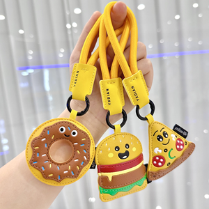Llavero de Cuero PU con Diseño de Dibujos Animados, Miniatura de Comida como Donut, Pizza, Hamburguesa, Llavero de Lujo con Simulación de Comida de Cocina, Anillos para Llaves - Product Image 1