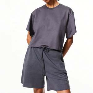 Conjunto de Camiseta y Pantalones Cortos Deportivos de Verano para Mujer, de Alta Calidad, Informal, de Algodón, Tejido de Punto, Diseño Sólido, Vintage, Bordado, Transpirable, 220g - Product Image 1