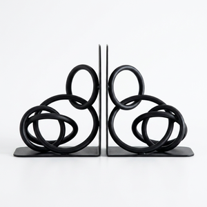 AK Brass Black Round Rings Metal <b>Bookends</b> Set Of 2 Unique Decorative Book Ends for Home Office Library Shelf Decor - Product Image 4