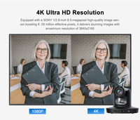 Caméras de visioconférence PTZ 4K 30fps avec zoom optique 12x, suivi IA, USB 3.0 pour diffusion en direct sur scène d'église, OEM ODM