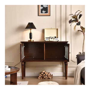 Credenza Tradizionale Americana in Legno Massello, Colore Noce Nero con Finiture Perlinate e Pannelli in <span class=keywords><strong>Vetro</strong></span> Scanalato - Product Image 6